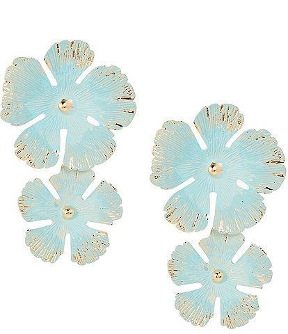 Natasha Accessories Painted Flower Resort Double Drop Statement Earrings