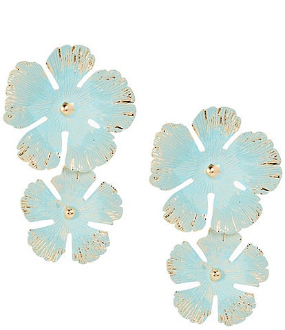 Natasha Accessories Painted Flower Resort Double Drop Statement Earrings
