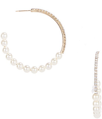 Natasha Accessories Pearl & Crystal Hoop Earrings