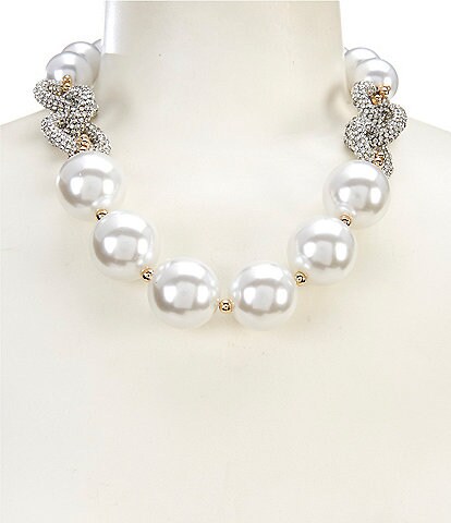 Natasha Accessories Pearl Crystal Link Statement Collar Necklace