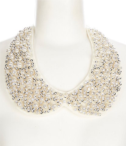 Natasha Accessories Pearl Crystal Statement Peter Pan Collar Necklace
