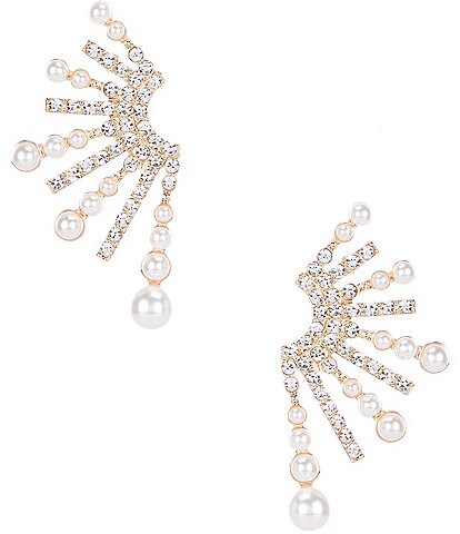 Natasha Accessories Pearl Crystal Spike Statement Drop Earrings