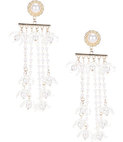 Natasha Accessories Pearl Dripping Petal Chandelier Statement Earrings