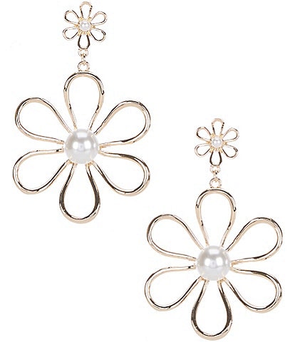 Natasha Accessories Pearl Flower Drop Statement Earrings