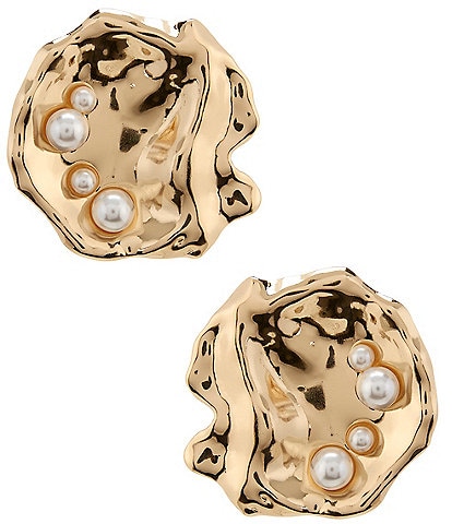 Natasha Accessories Pearl Platter Molten Drop Earrings