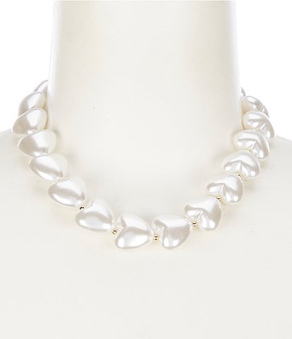 Natasha Accessories Pearl Puffy Heart Collar Necklace