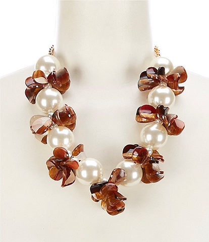 Natasha Accessories Pearl Resin Petal Statement Collar Necklace