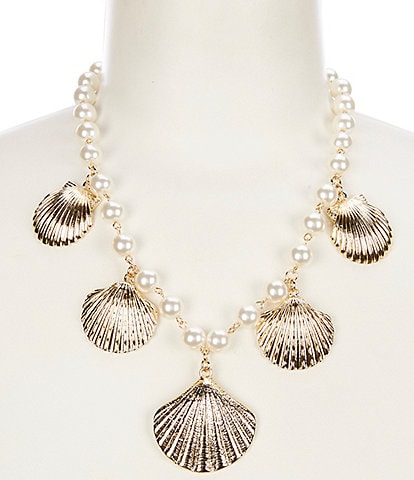 Natasha Accessories Pearl Embellished Shell Collar Statement Necklace