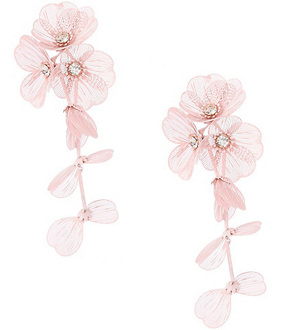 Natasha Accessories Pink Flower Filigree Drop Earrings
