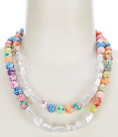Natasha Accessories Porcelain Pearl Short Multi-Strand Necklace