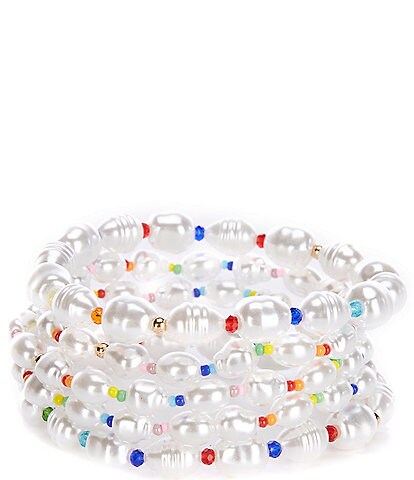 Natasha Accessories Rainbow Multi Bead and Stone Line Bracelet Set