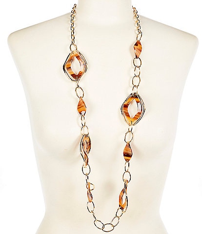 Natasha Accessories Resin Metal Links Long Strand Necklace