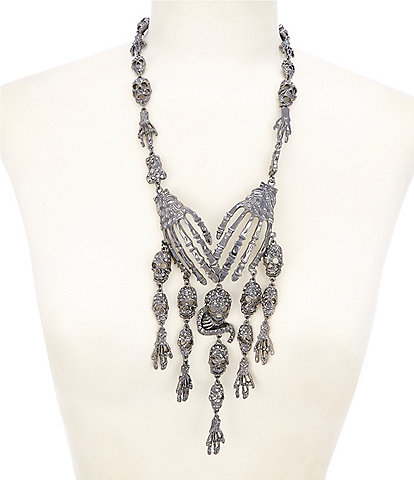Natasha Accessories Skeleton Skull Rhinestone Statement Necklace