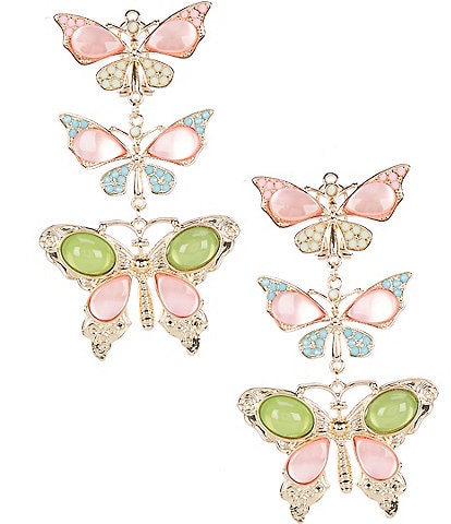 Natasha Accessories Stone Butterfly Drop Statement Earrings