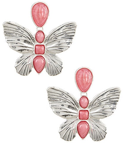 Natasha Accessories Stone Metal Butterfly Drop Earrings