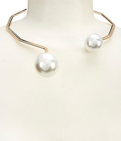 Natasha Accessories Structured Open Pearl Sculpted Statement Collar Necklace