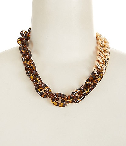 Natasha Accessories Tortoise Metal Links Collar Necklace