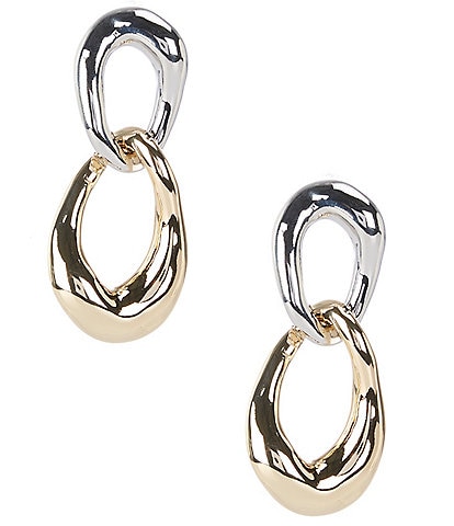 Natasha Accessories Two Tone XL Double Link Drop Earrings