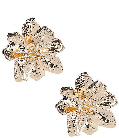 Natasha Accessories XL Metal Crystal Flower Drop Earrings