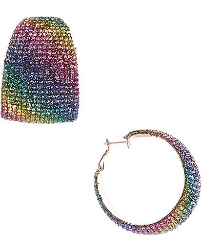Natasha Accessories XL Ombre Rhinestone Tape Hoop Earrings