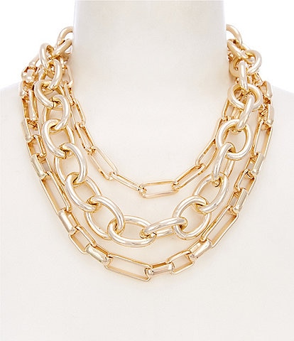 Natasha Accessories3 Row Link Chains Short Multi Strand Necklace