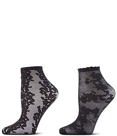 Natori Animal Print And Lace Sheer Shortie Socks, 2 Pack