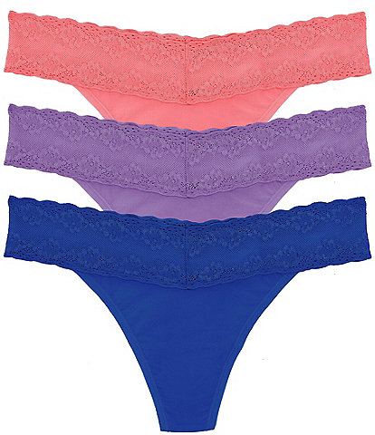 Natori Bliss Perfection Lace Trim Thong 3-Pack