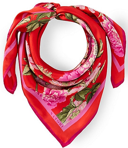 Natori Chrysanthemum Print Silk Square Scarf