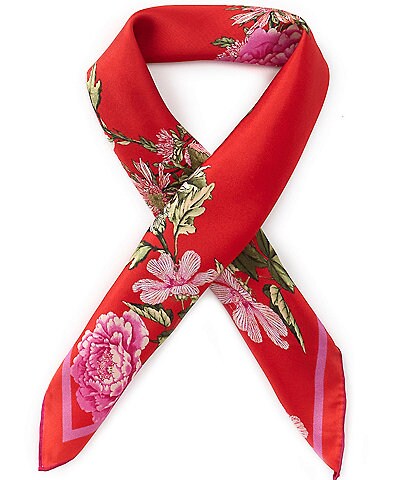 Natori Chrysanthemum Print Silk Square Scarf