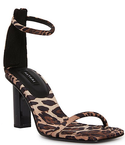 Natori Leopard Print Fabric Block Heel Sandals