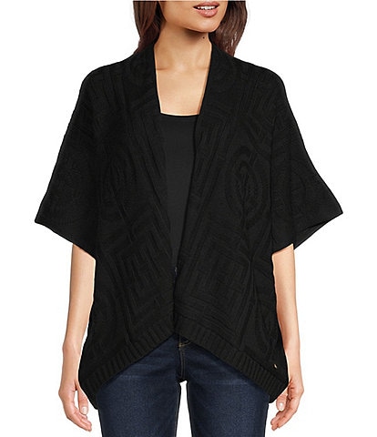 Natori Luxe Infinity Jacquard Knit Short Sleeve Ruana Bolero