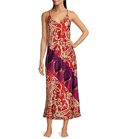 Natori Satin Allover Printed Sleeveless V-Neck Nightgown