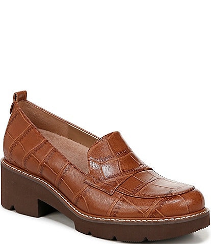 Naturalizer Darry Croc Leather Lug Sole Loafers