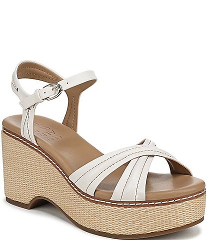 Naturalizer Dovie Leather Ankle Wrap Sandal Platform Raffia Wedge Sandals