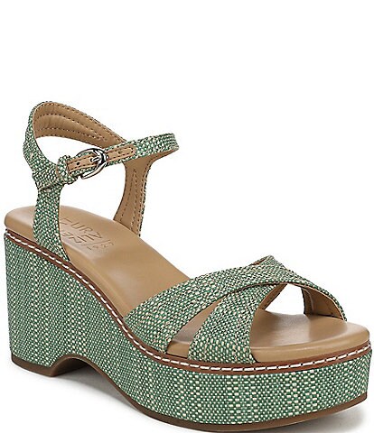 Naturalizer Dovie Raffia Ankle Wrap Sandal Platform Wedges