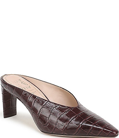 Naturalizer Emerson Crocodile Embossed Leather Snip Toe Dress Mules