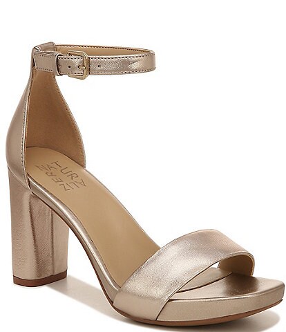 Naturalizer Joy Metallic Leather Square Toe Block Heel Dress Sandals