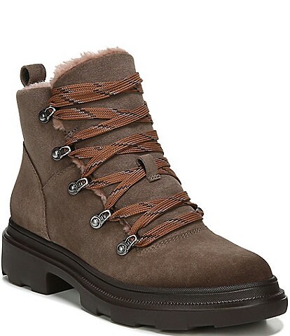 Naturalizer Julian Lace-Up Suede Waterproof Block Heel Lug Sole Combat Booties