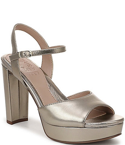 Naturalizer Marigold Metallic Leather Ankle Strap Platform Block Heel Sandals