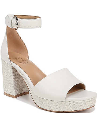 Naturalizer Pearlyn Leather and Raffia Ankle Strap Platform Sandals