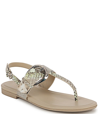 Naturalizer Taylor Snake Print Slingback Buckle T-Strap Casual Thong Sandals