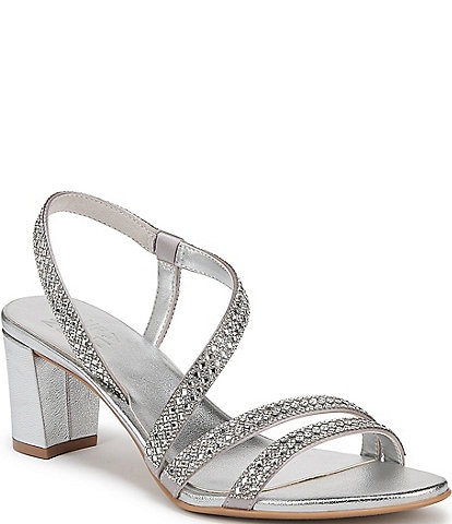Naturalizer Vanessa3 Leather Strappy Crystal Detail Block Heel Evening Dress Sandals