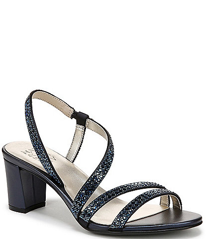 Naturalizer Vanessa3 Leather Strappy Crystal Detail Block Heel Evening Dress Sandals