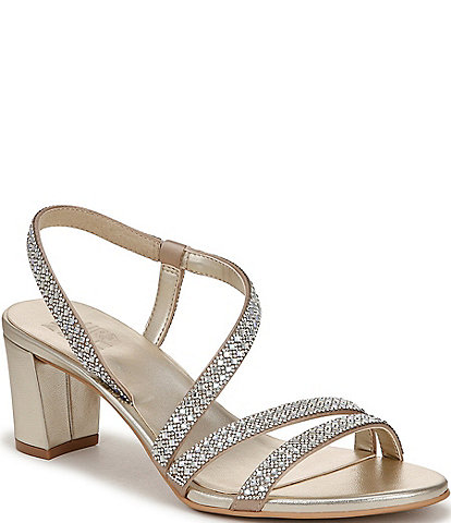 Naturalizer Vanessa3 Leather Strappy Crystal Detail Block Heel Evening Dress Sandals