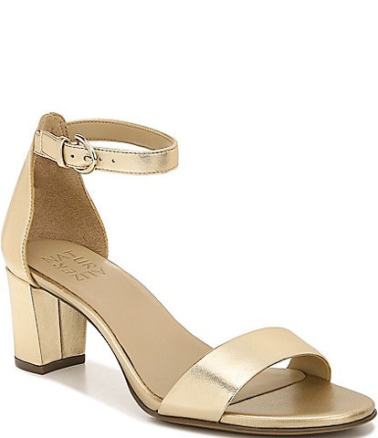 wide width gold block heels