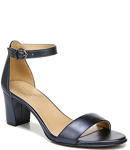 Naturalizer Vera Leather Metallic Ankle Strap Block Heel Dress Sandals