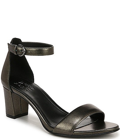 Naturalizer Vera Leather Metallic Ankle Strap Block Heel Dress Sandals