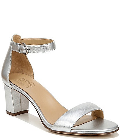 Naturalizer Vera Leather Metallic Ankle Strap Block Heel Dress Sandals