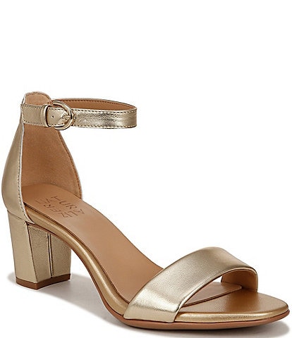 Naturalizer Vera Leather Metallic Ankle Strap Block Heel Dress Sandals