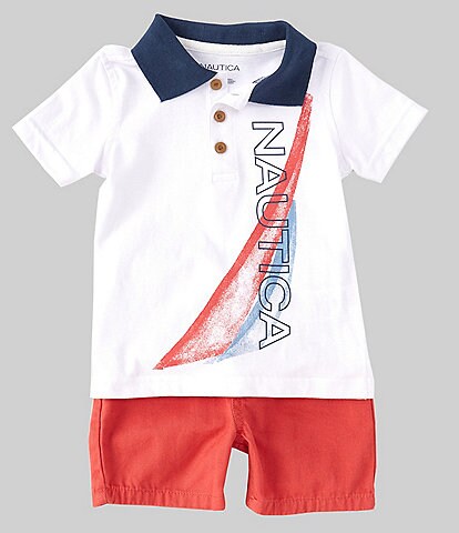 Nautica Baby Boys 12-24 Months Short Sleeve Logo Polo Shirt & Solid Shorts Set